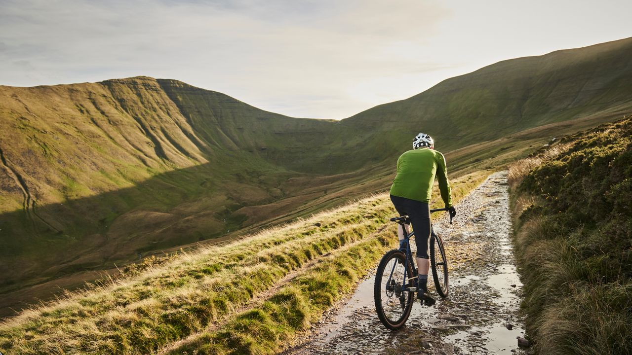 Male cyclist riding off-road