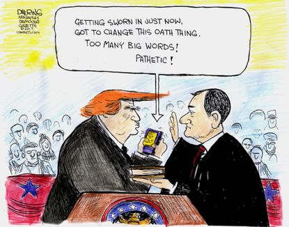 Political cartoon U.S. Donald Trump inauguration tweets
