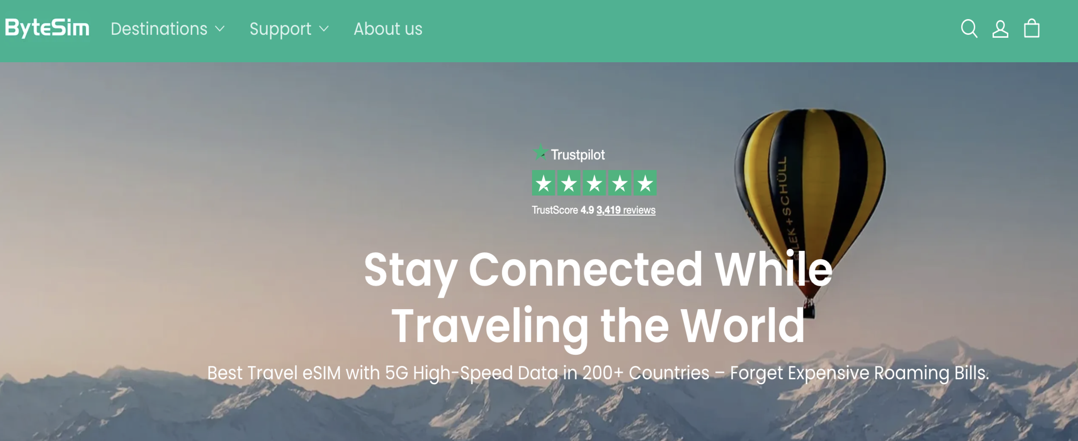 Website screenshot of ByteSIM (November, 2025)