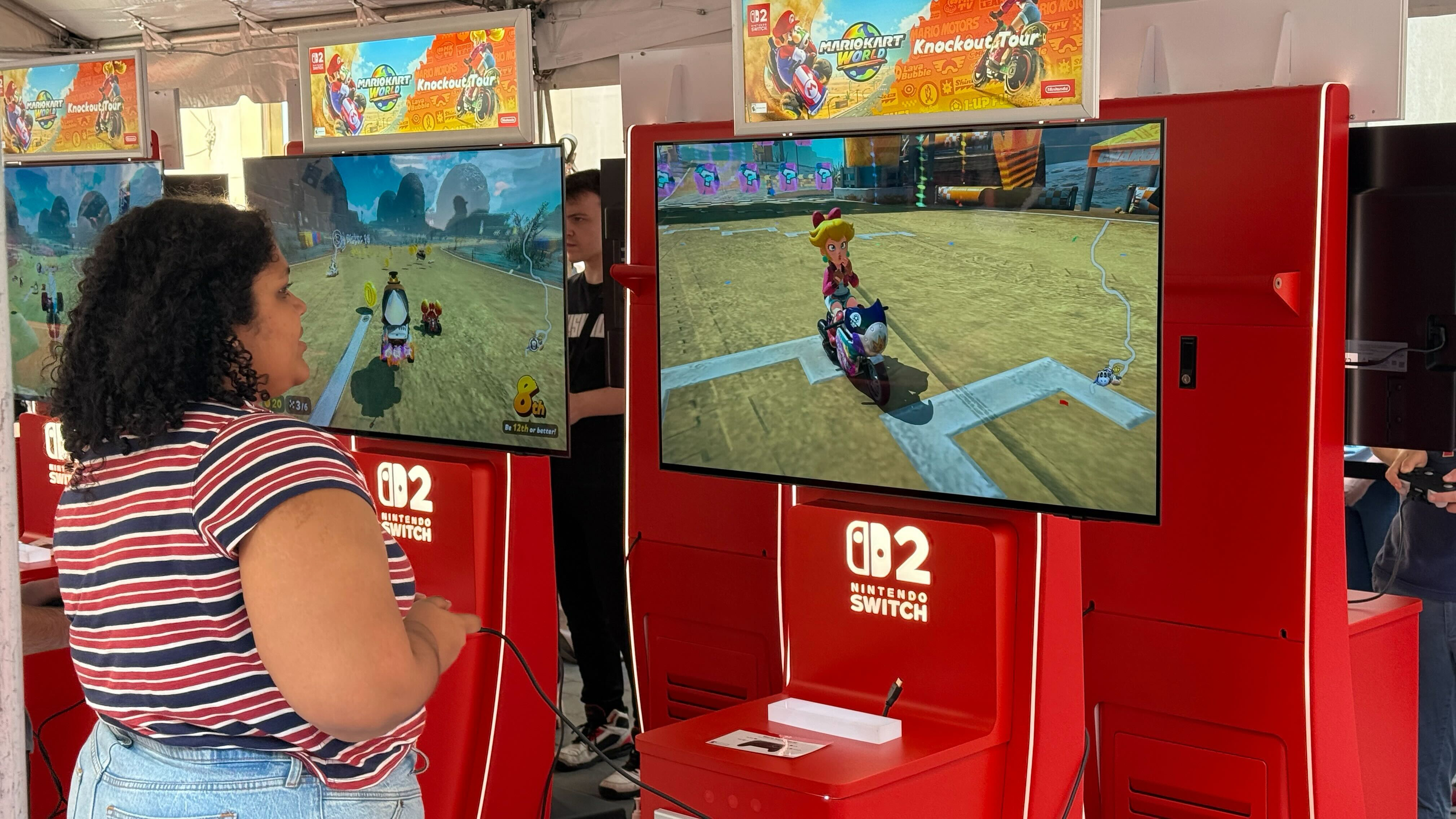 A person playing Mario Kart World at the NYC Nintendo Store on June 4, 2025