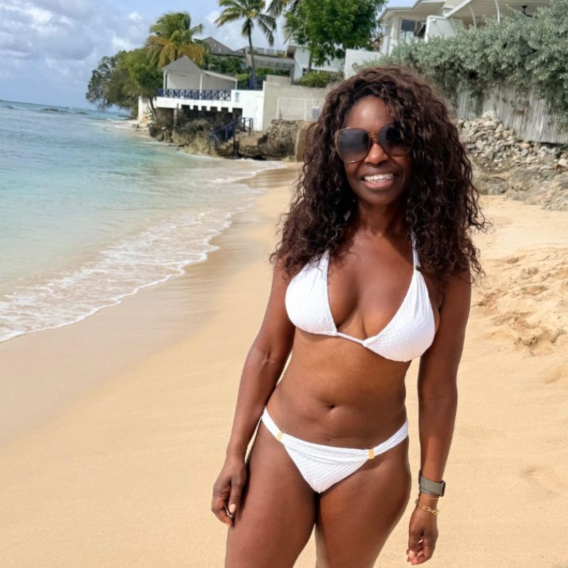 Paula Moore wearing a Naia Beach bikini