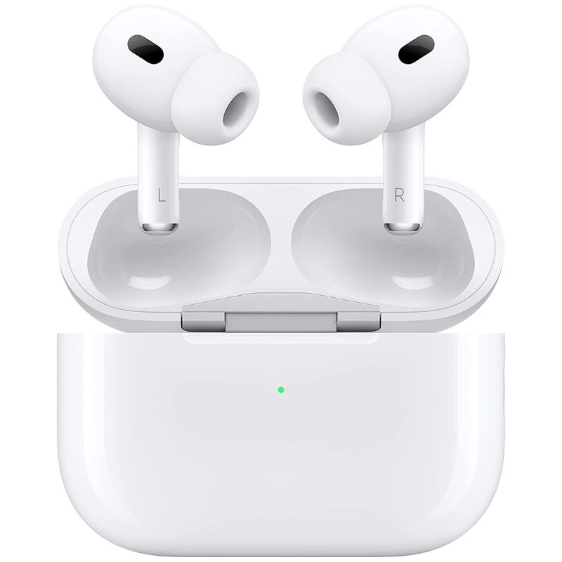 A pair of Apple AirPods Pro 2nd Generation sticking out of its charging case, for the best gifts for men and the best 40th birthday gifts.