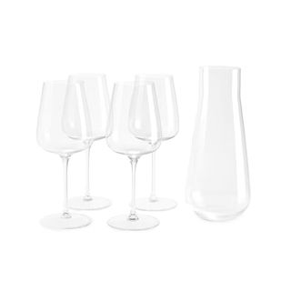 Fable Premium-Weinset – enthält 4 Kristall-Weingläser und 1 robuste Weinkaraffe aus Glas – spülmaschinenfestes Kristall-Utensilien-Set mit passender Weinkaraffe, transparent