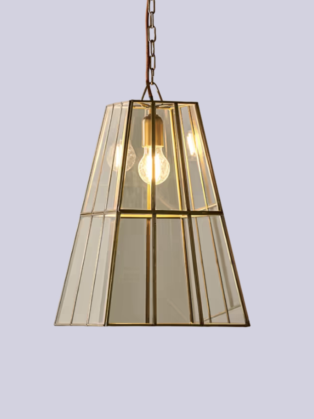 nkuku, Solan Glass Lantern Pendant - Clear &amp;amp; Antique Brass
