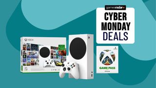 Xbox Series S Cyber Monday deal on a blue background