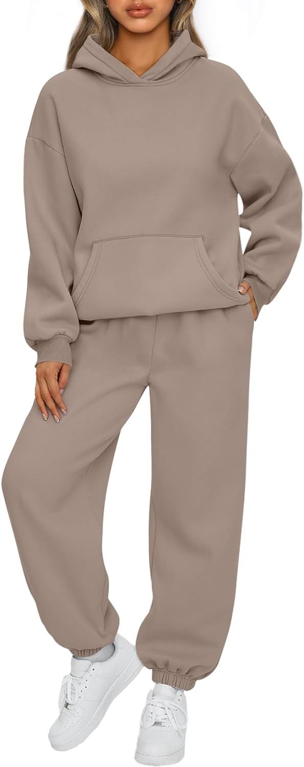 Automet Women 2 Piece Outfits 2025 Plus Size Fall Vacation Fashion Lounge Set Airport Travel Pants Leisure Winter Clothes Sweatsuits Coffeegrey M