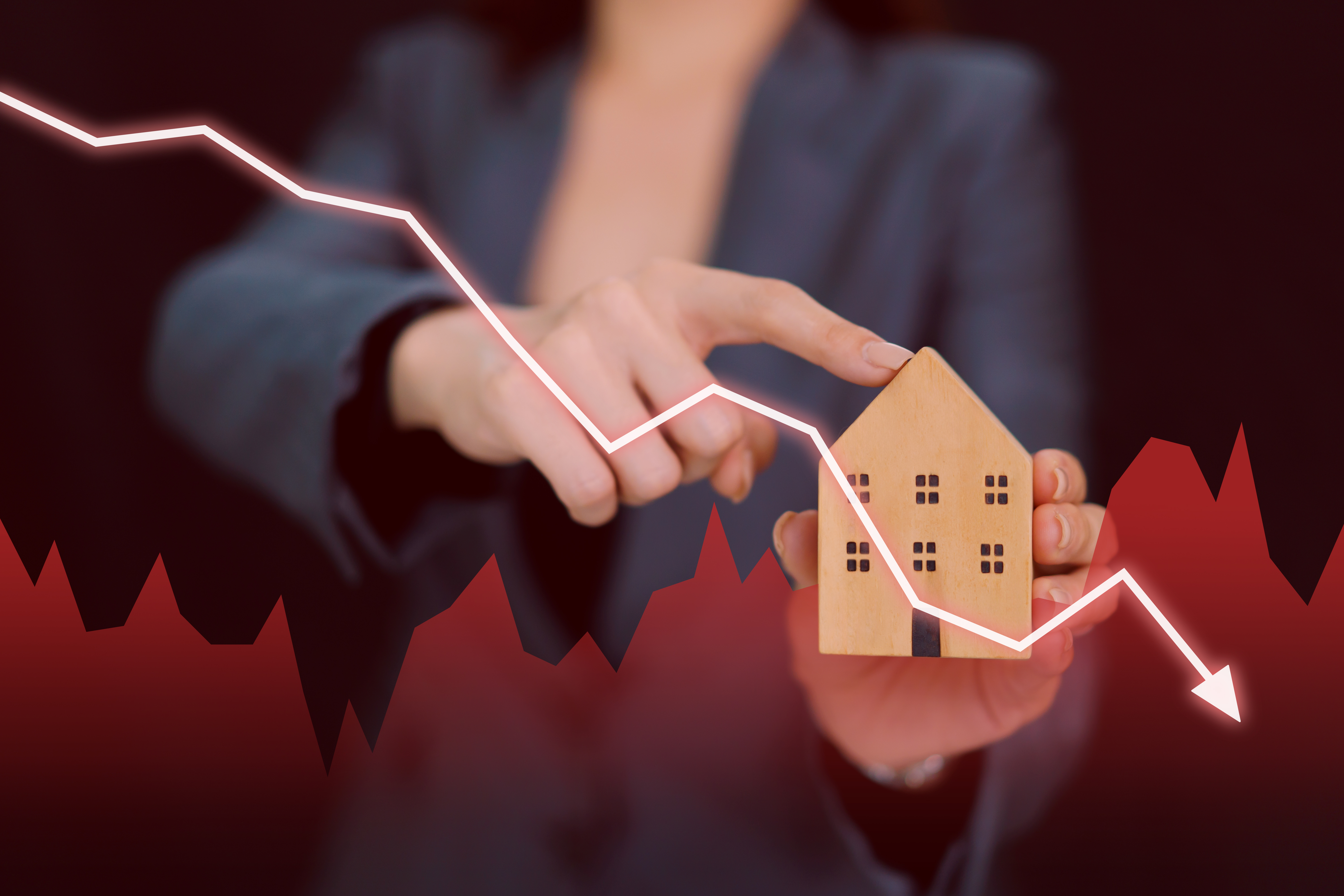 Economic recession and house price crisis concept