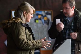 Sally Lindsay as June, asking Des, played by Daniel Ryan for help.