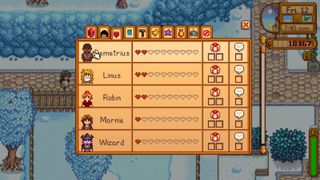 The social tab in Stardew Valley