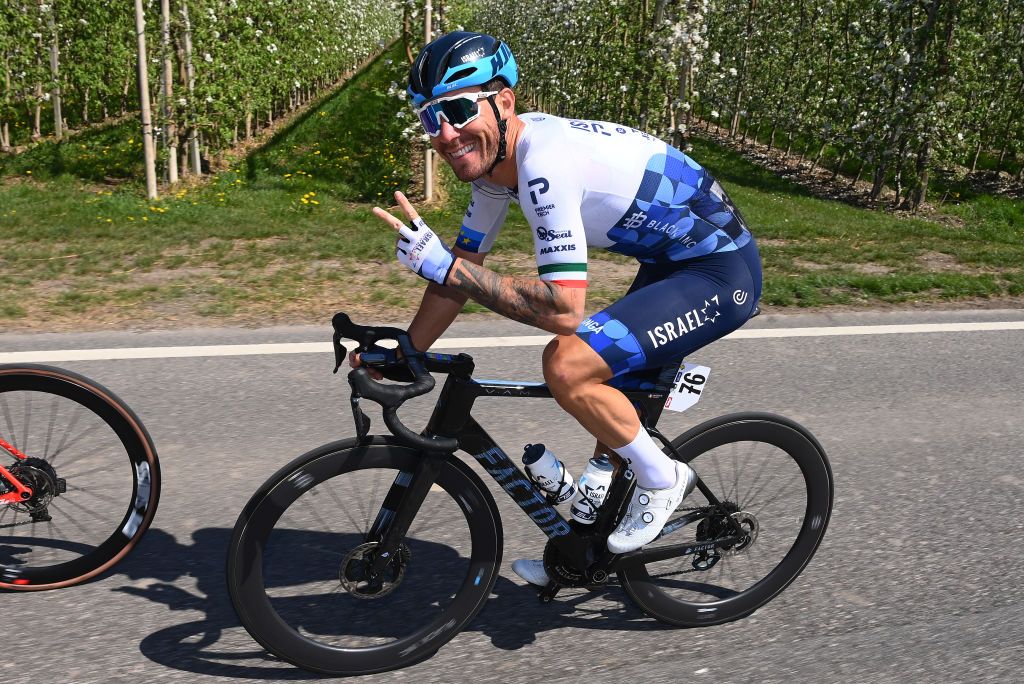BOLZANO LANA ITALY APRIL 19 Giacomo Nizzolo of Italy and Team Israel Premier Tech competes during the 45th Tour of the Alps 2022 Stage 2 a 1541km stage from PrimieroS Martino di Castrozza to Lana TouroftheAlps on April 19 2022 in Bolzano Lana Italy Photo by Tim de WaeleGetty Images
