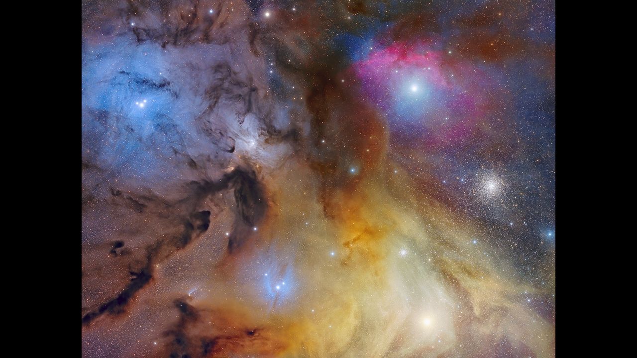 This image captures the photographer&rsquo;s favorite astrophotography field and one of the most vibrant, colorful nebulas in space. It shows many interesting deep-sky objects as Rho Ophiuchi the triple star surrounded by the blue reflection nebula IC 4604 on top-left, the red supergiant star Antares and one of closest globular cluster to the Solar System M4 to the right. This two panel mosaic was taken under the dark Namibian sky over two nights in August 2019.