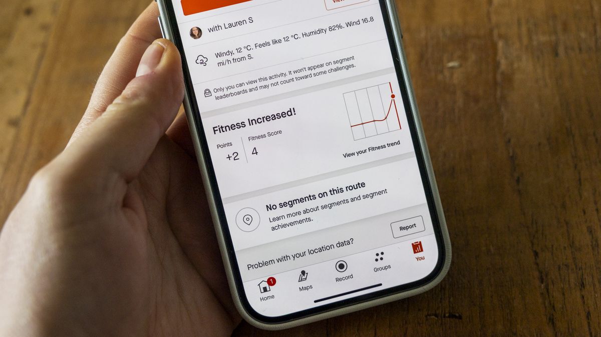 The Strava app on an iPhone 15 Pro