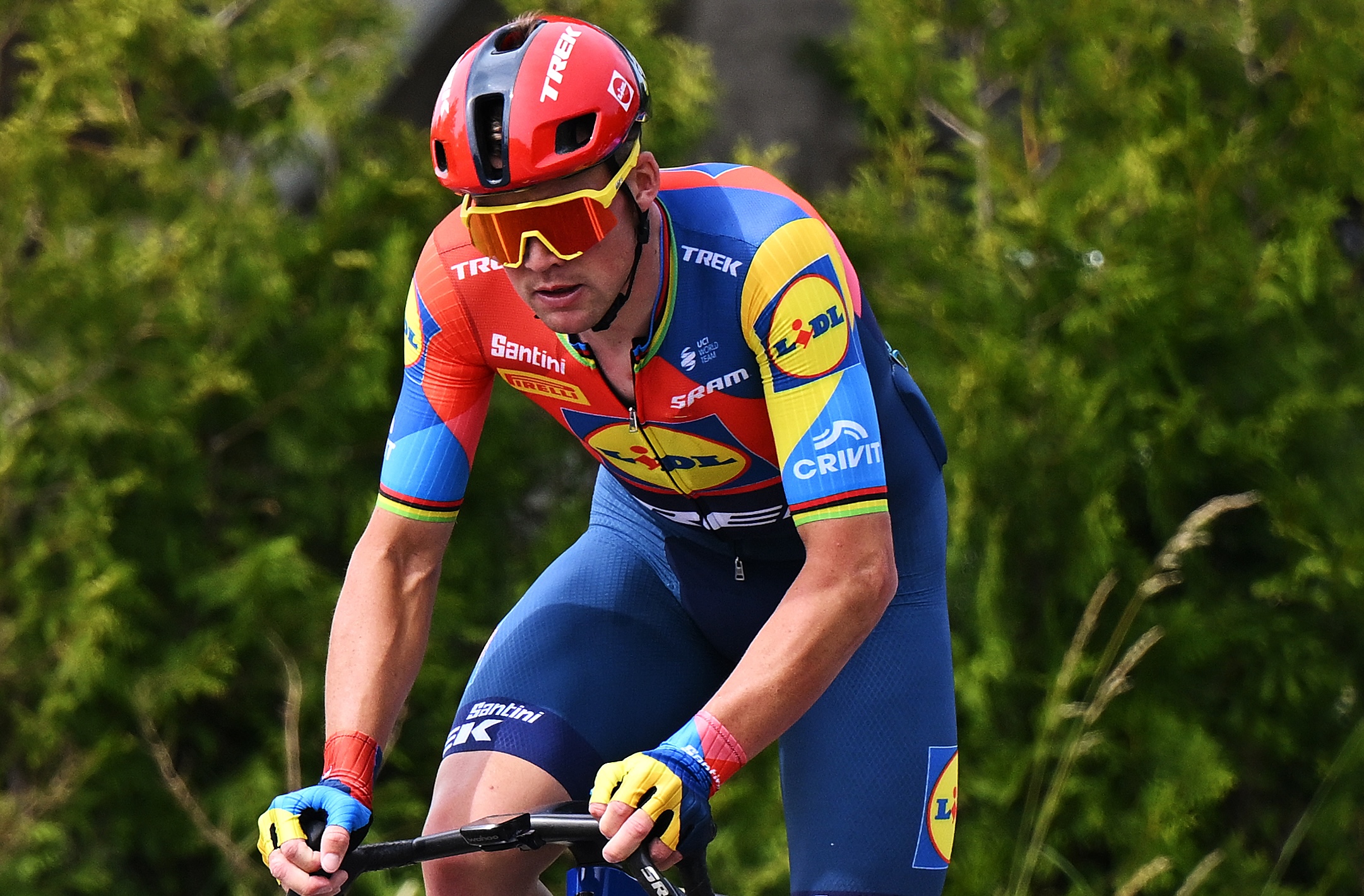 COPENHAGEN, DENMARK - JUNE 22: Mads Pedersen of Denmark and Team Lidl - Trek competes during the 1st Copenhagen Sprint 2025 - Men&#039;s Elite a 235.6km one day race from Roskilde to Copenhagen / #UCIWT / on June 22, 2025 in Copenhagen, Denmark. (Photo by Szymon Gruchalski/Getty Images)