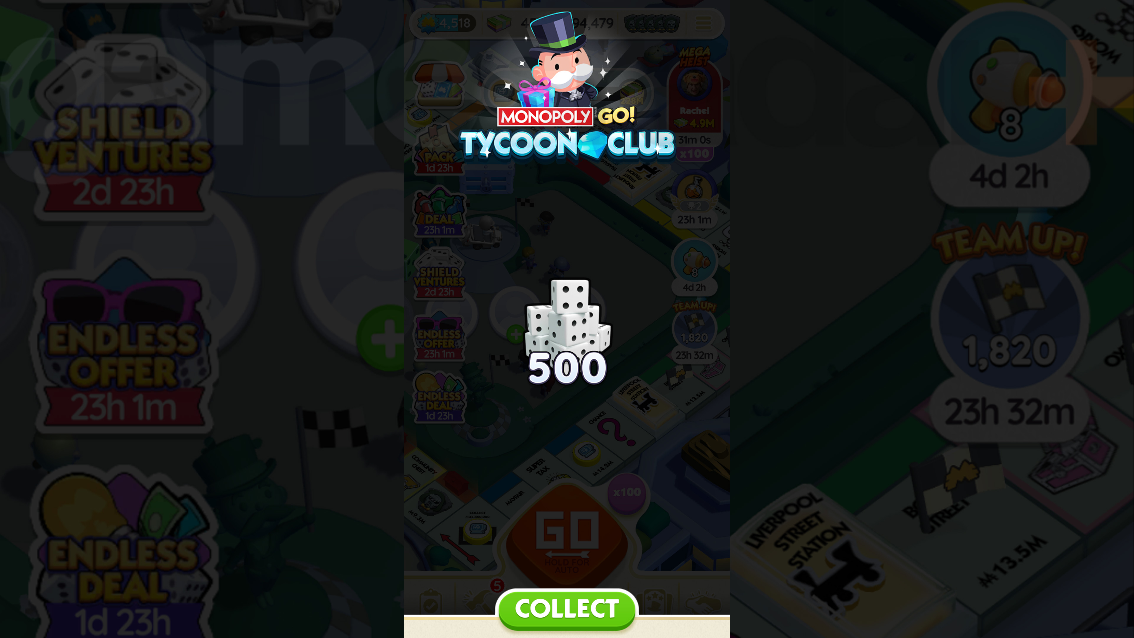 Receiving rewards from the Monopoly Go Tycoon Club