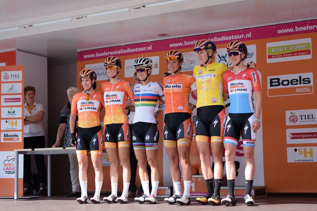 The Boels Dolmans team on the stage