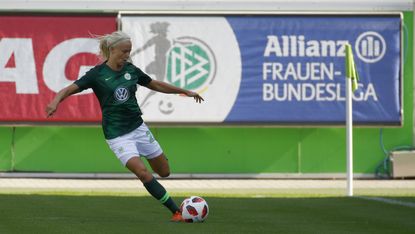 Denmark international Pernille Harder in action for Wolfsburg in the Allianz Frauen Bundesliga