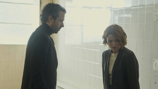 Saint Pete (Tom Cullen) confronting Clare Lewis (Erin Richards) in Mudtown