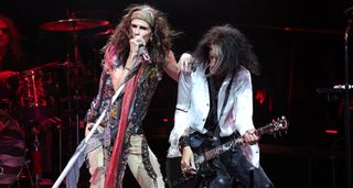 Steven Tyler and Joe Perry of Aerosmith live onstage during 2024's Peace Out Tour