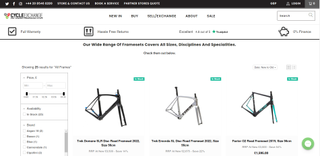 Screenshot of a website selling bicycle framesets