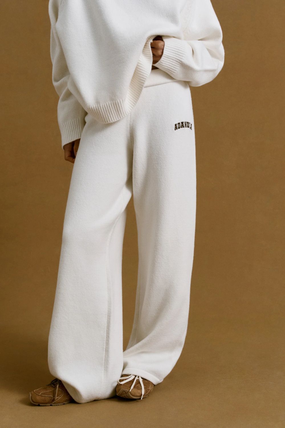 Varsity Knit Straight Leg Sweatpants - Cream/coffee Bean