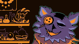 A cat with a button for an eye peddles its wares in Deltarune.