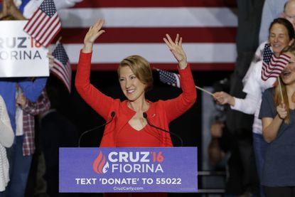 Carly Fiorina speaks during a Ted Cruz rally