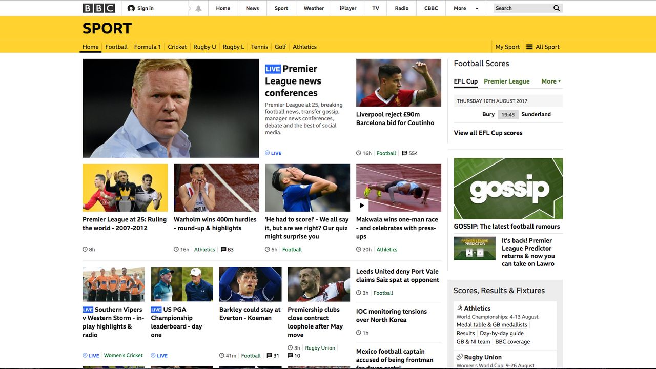 The BBC Sport site today with the new BBC Reith font (Use the arrows to scroll to compare to the main BBC News site)