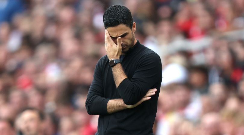 Arsenal manager Mikel Arteta looks dejected during a game against Norwich City in September 2021.