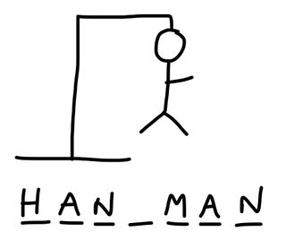 A drawing of the game hangman with letters on tiles