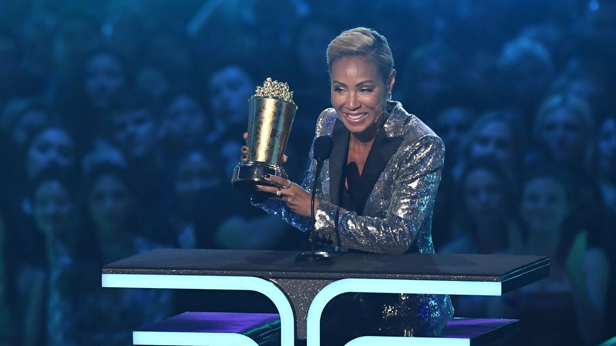 Jada Pinkett Smith accepts the Trailblazer Award onstage during the 2019 MTV Movie &amp; TV Awards at the Barker Hangar in Santa Monica on June 15, 2019.