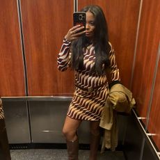 sierra mayhew wearing a knit matching set