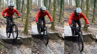 Mountain biker on small rock drop