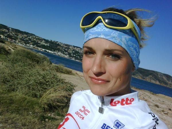Liz Hatch in her new Lotto team gear near Javea, Spain.