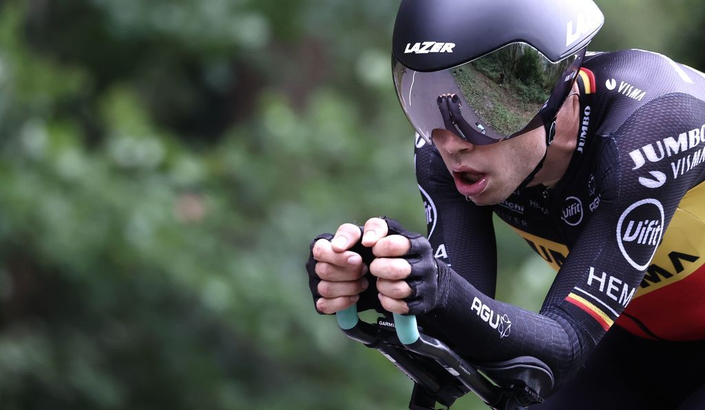 Team Jumbo rider Belgiums Wout van Aert rides during the 20th stage of the 107th edition of the Tour de France cycling race a time trial of 36 km between Lure and La Planche des Belles Filles on September 19 2020 Photo by KENZO TRIBOUILLARD AFP Photo by KENZO TRIBOUILLARDAFP via Getty Images