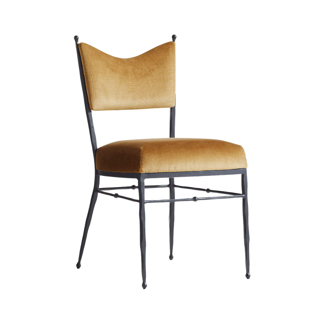 Rodin Ochre Velvet Dining Chair by Athena Calderone