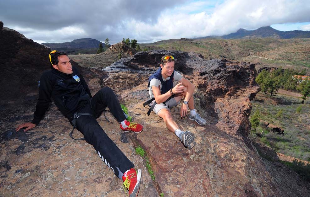 Alberto Contador and Nicolas Roche at a training camp in 2013