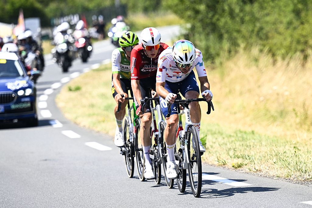 French Thibault Guernalec of TotalEnergies pictured in action during the stage 8 of the 2026 Tour de France cycling race, a stage of 182km from Perigueux to Bergerac