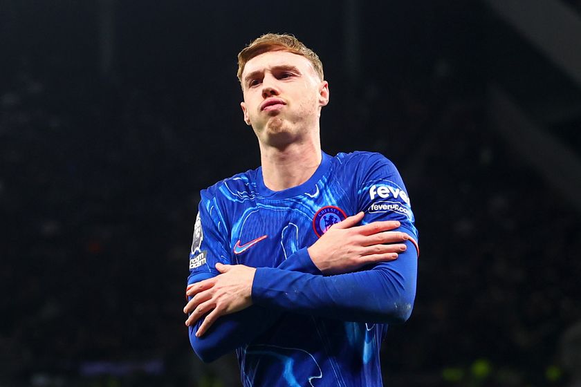 Cole Palmer of Chelsea celebrates scoring his side&#039;s second goal during the Premier League match between Tottenham Hotspur FC and Chelsea FC at Tottenham Hotspur Stadium on December 08, 2024 in London, England. 