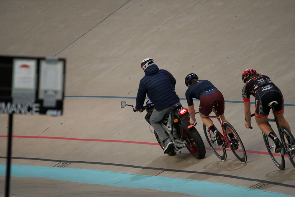 Gary Sutton drives the moto during a workout