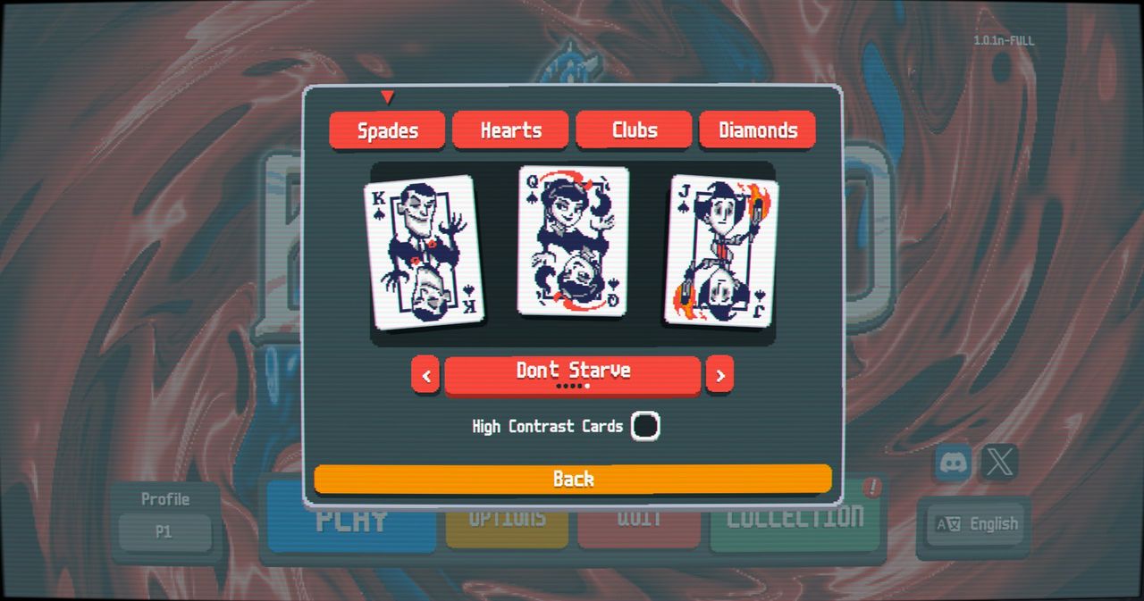 A series of screenshots showing the new card skins for Balatro's newest update.