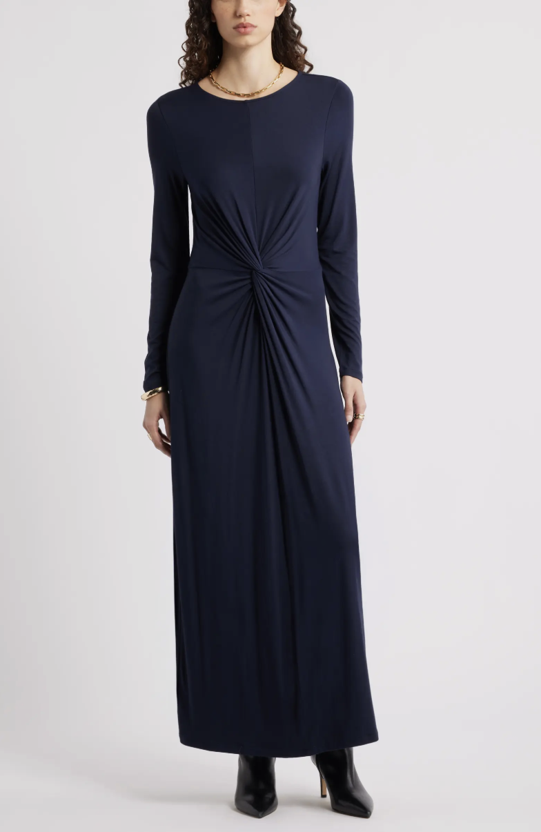Nordstrom, Twist Front Long Sleeve Jersey Maxi Dress