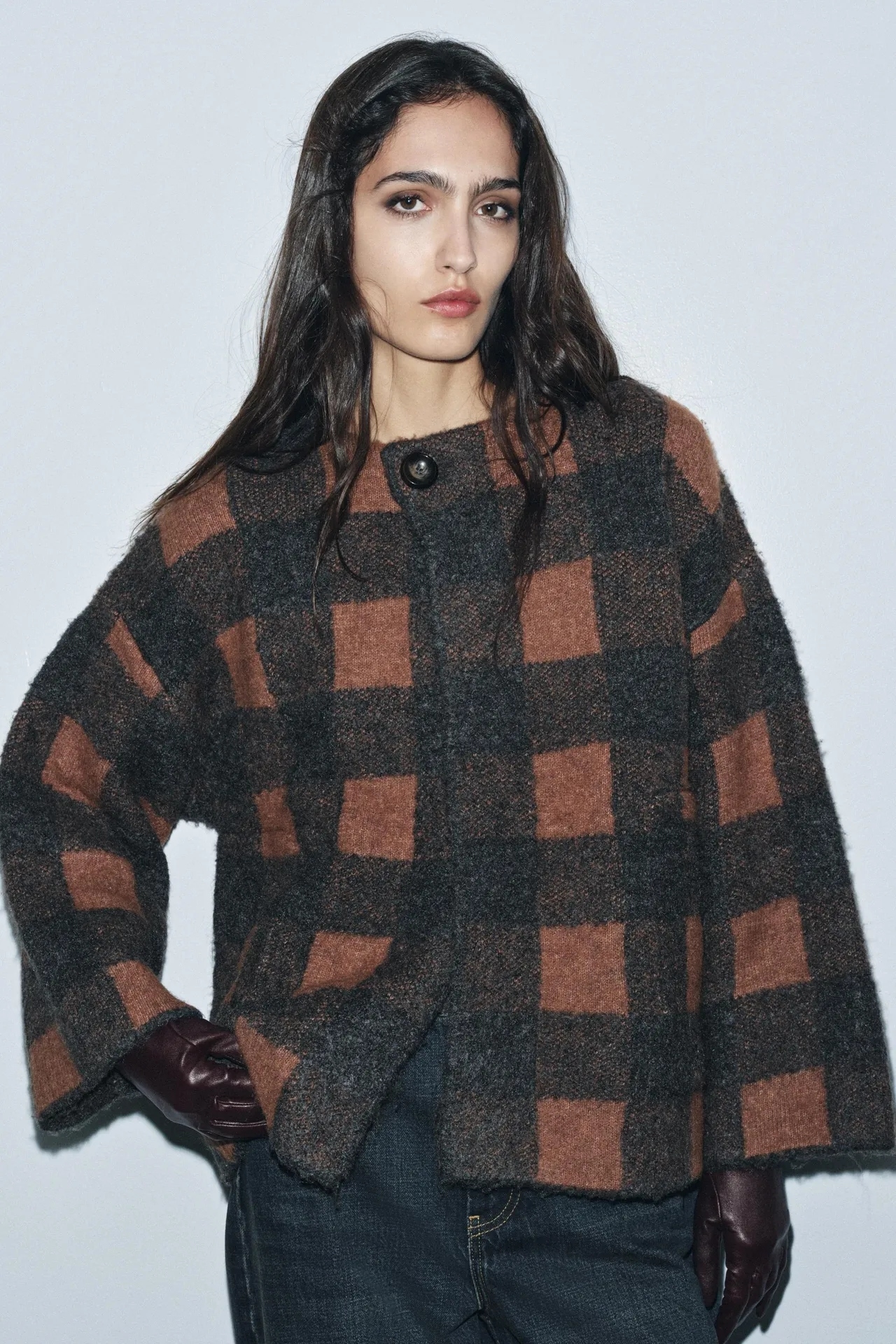 Zara, Plaid Knit Coat