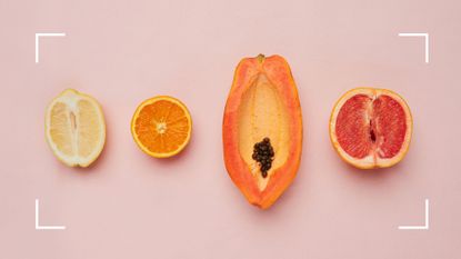 A collection of different fruits including orange, grapefruit, and papaya to illustrate the best female masturbation techniques 