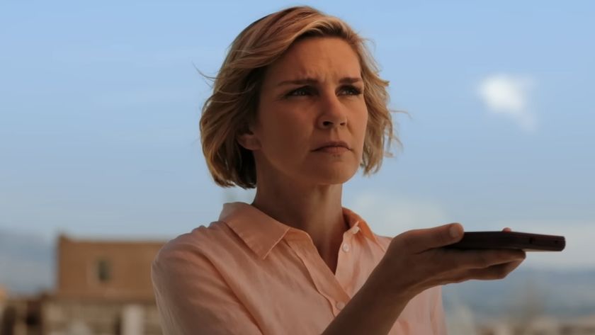 Carol using her phone to translate in Pluribus