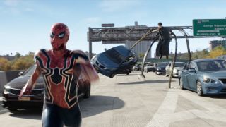 Spider-Man runs from Doc Ock in Spider-Man: No Way Home