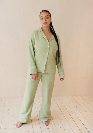 Cotton Pajamas Olive Houndstooth