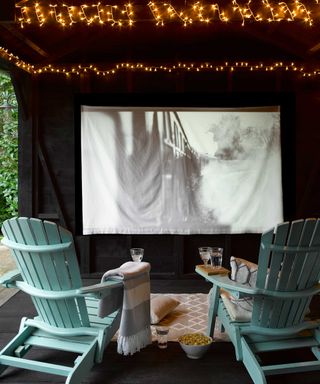outdoor cinema in shed painted with sadolin