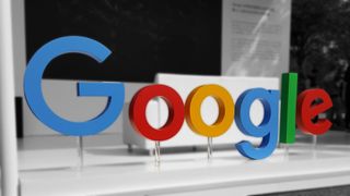 Google banner on a black and white background