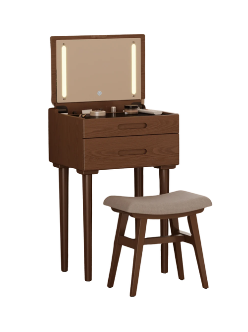Aevah Solid Wood Vanity Desk With Flip Top Mirror & Lights