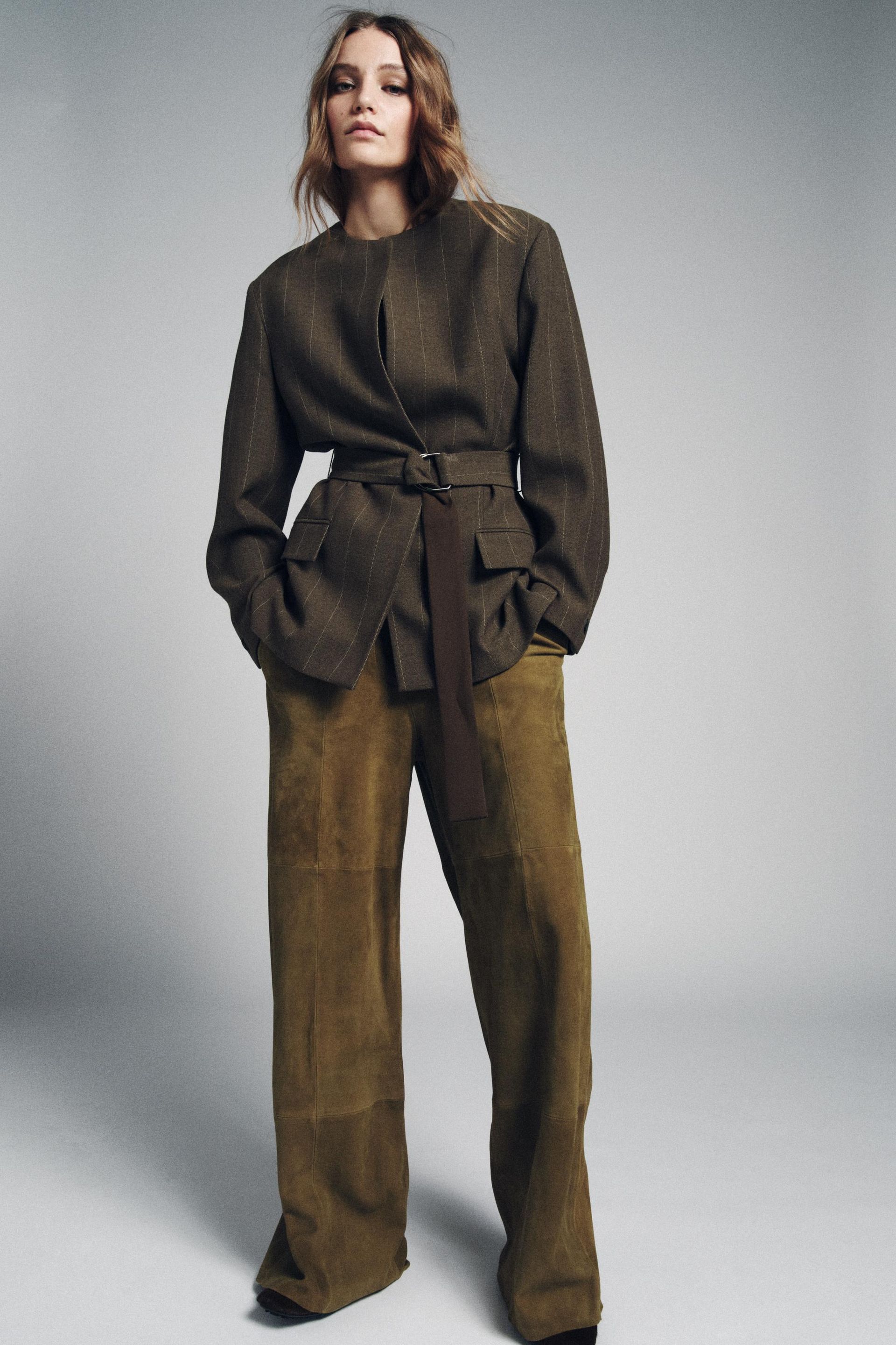 Striped Belted Blazer Zw Collection